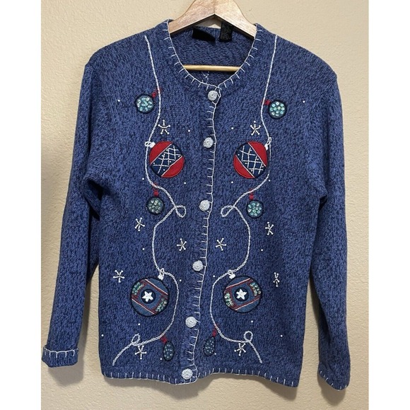 Vintage  Ugly Novelty Christmas Ornament Button Up Cardigan Medium‎ In Resource - Picture 1 of 9